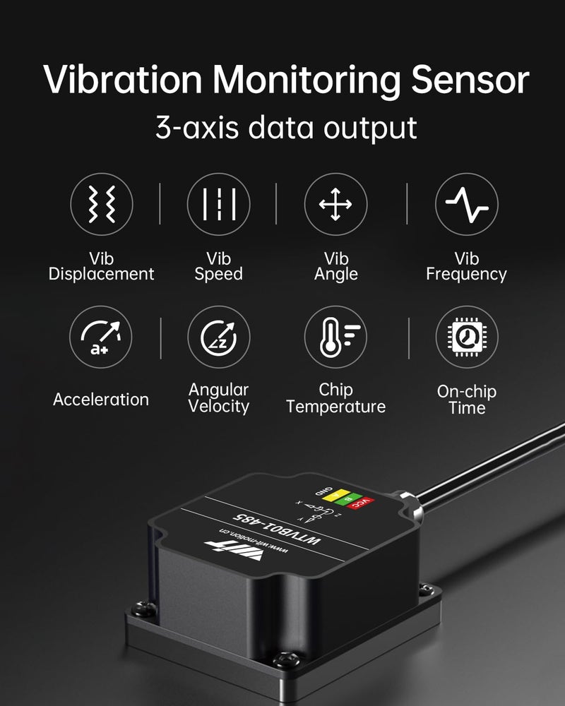 WITMOTION [RS485 Modbus Vibration Sensor] WTVB01-485 IP68 Waterproof Transducer Ar-Duino, 3-Axis Acceleration Angular Velocity Vibration(Amplitude+Frequency+Displacement+Speed) Detector, Motor Monitor Module - Image 3